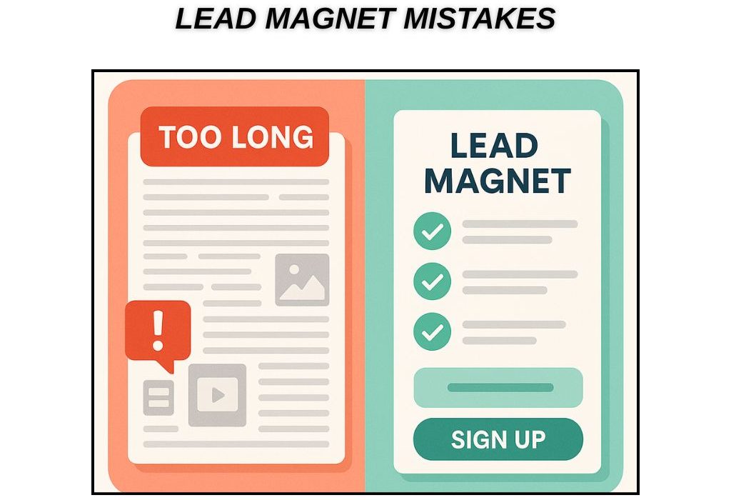 Side-by-side comparison of a long lead magnet versus a concise checklist version with a sign-up button.